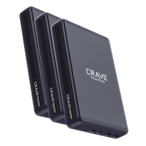 3-Pack of Crave PowerPack 2, 50000 mAh, Dual USB QC3.0 / Dual Power Delivery Charger for Laptop
