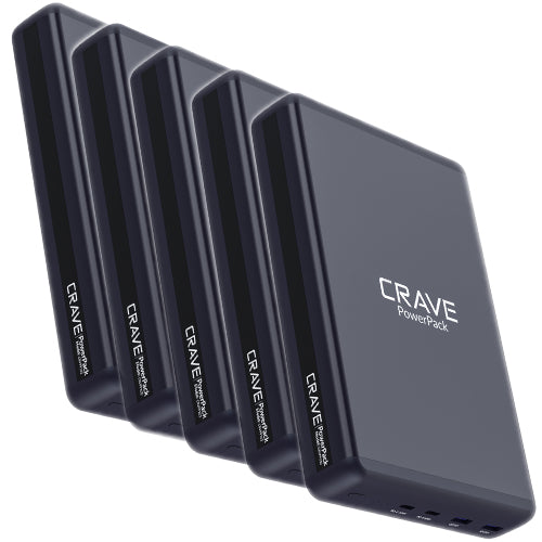 5-Pack of Crave PowerPack 2, 50000 mAh, Dual USB QC3.0 | Dual Power Delivery Charger for Laptop