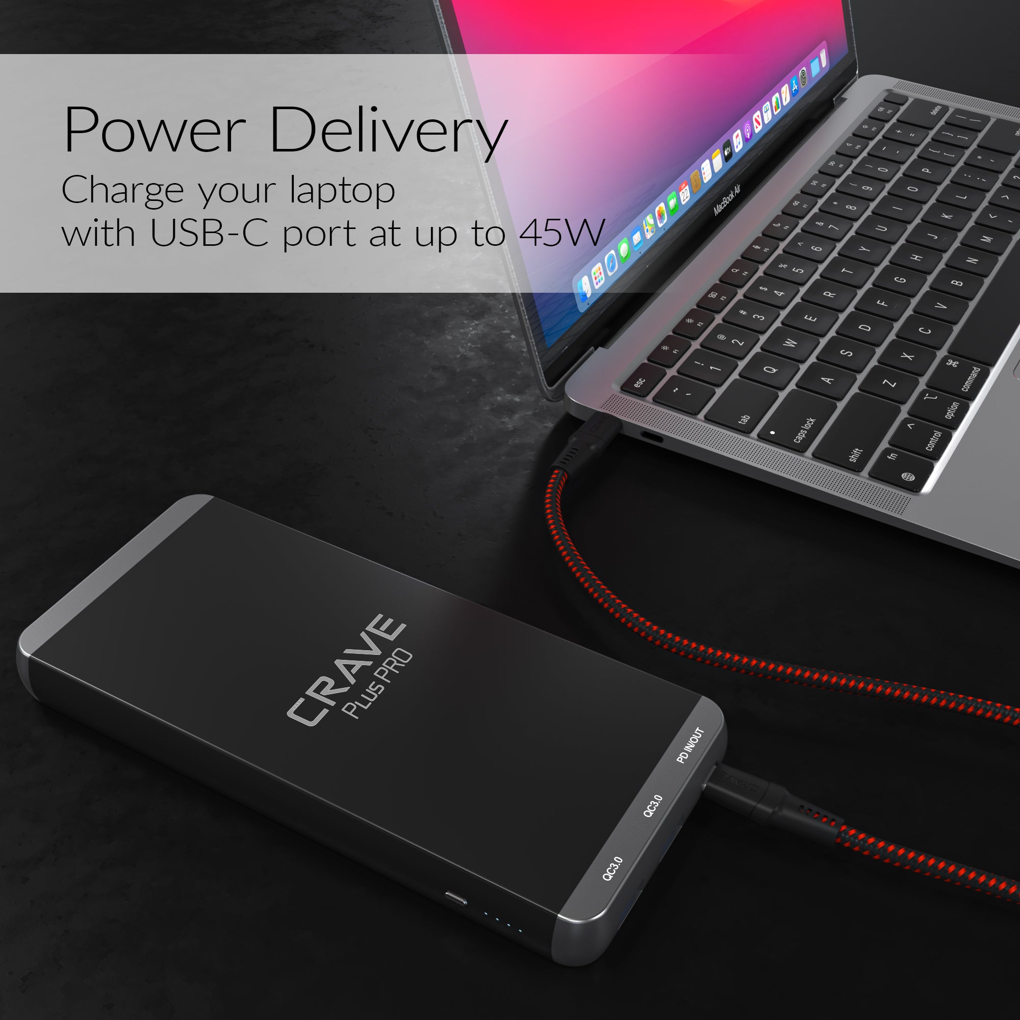 Crave PLUS PRO Portable Charger with PD + QC 3.0 + Type C for Laptop