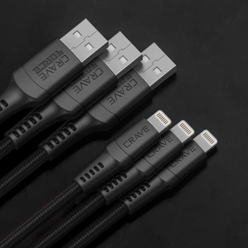 4ORCE Cable - 4 ft Lightning to USB-A Black 3-Pack
